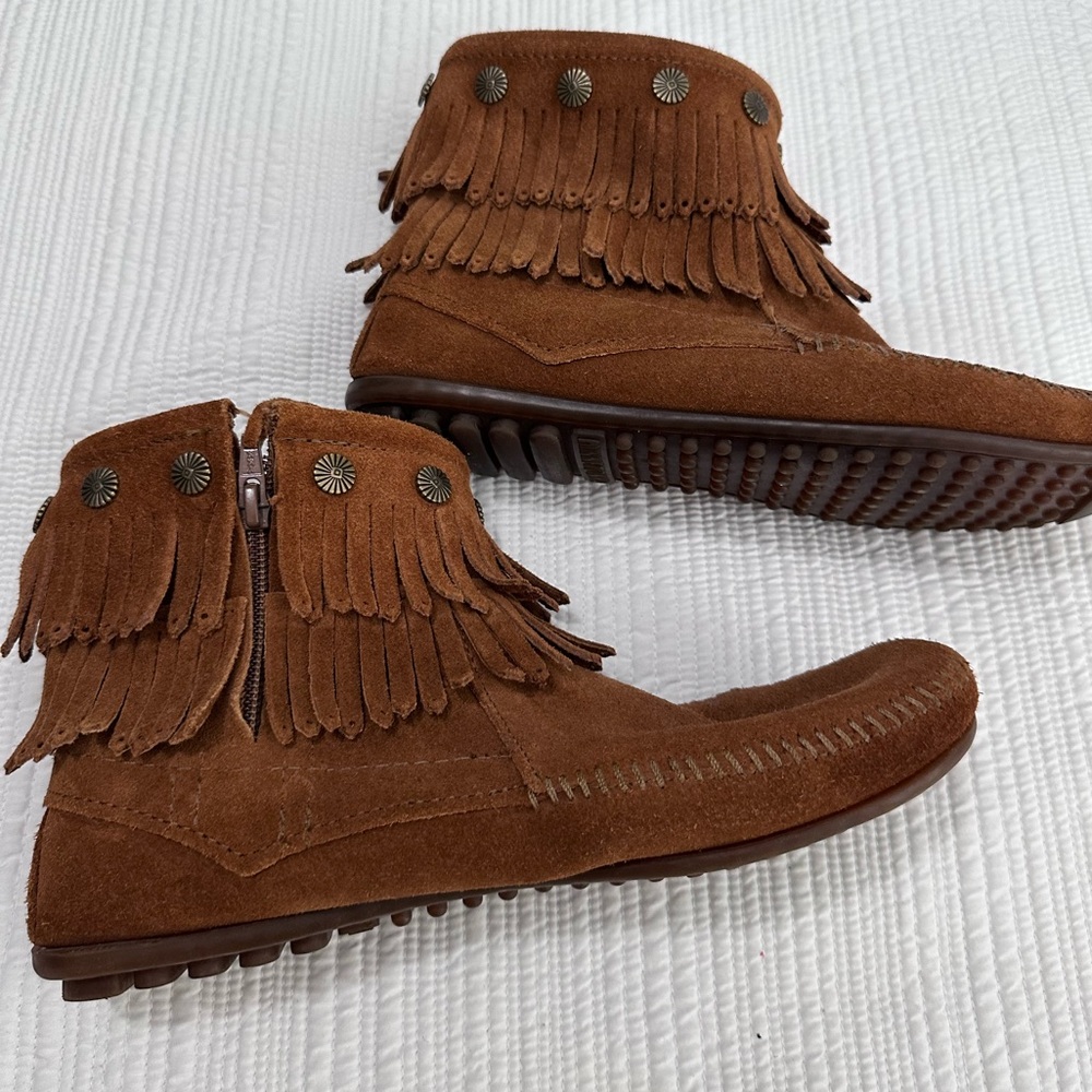 Minnetonka Brown Fringe Moccasins - Picture 2 of 5
